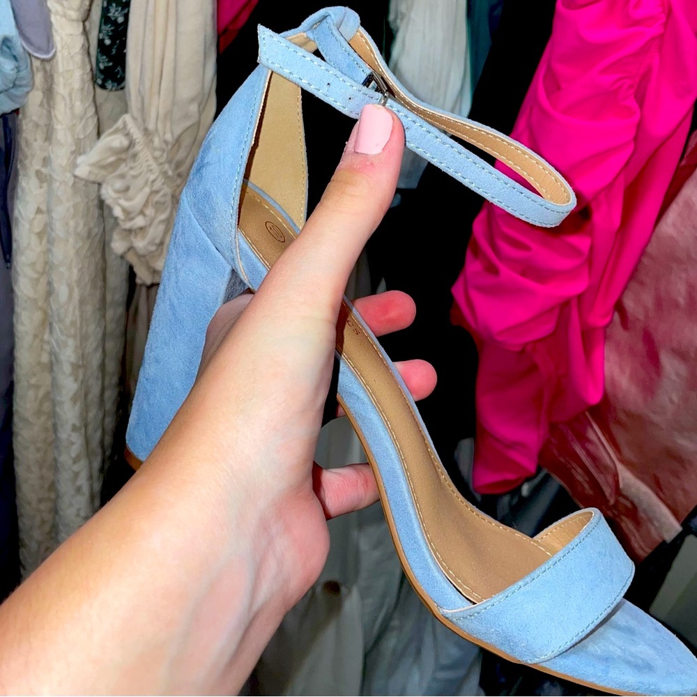 Blue suede heels